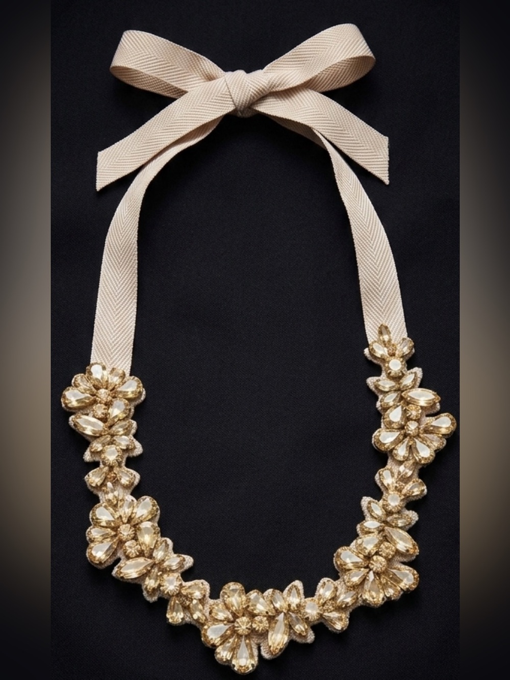 Ann Taylor Crystal Floral Ribbon Tie Statement Necklace Bridal Wedding